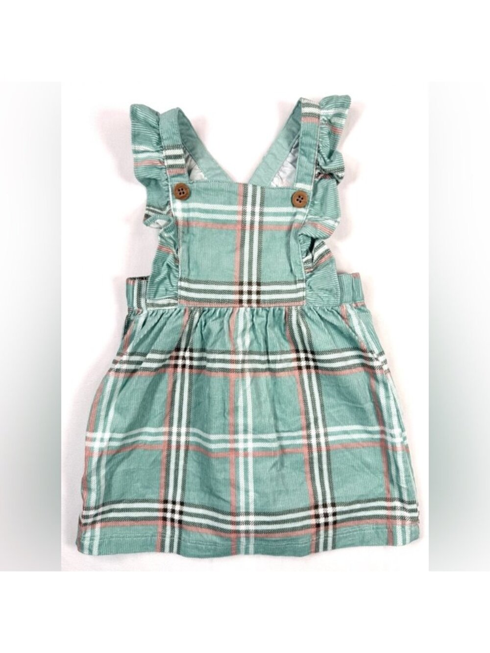 CARTER’S Baby Girls’ Mint Green Corduroy Plaid Pinafore Overall Jumper Dress 12M